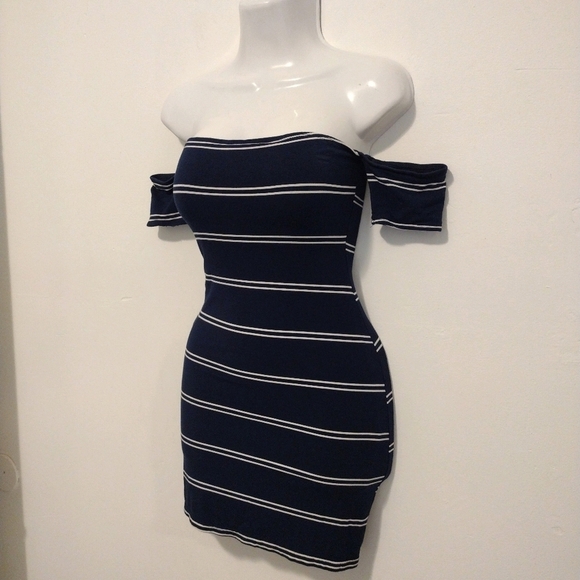 Olivaceous - Striped Off Shoulder Mini Dress - Picture 7 of 14